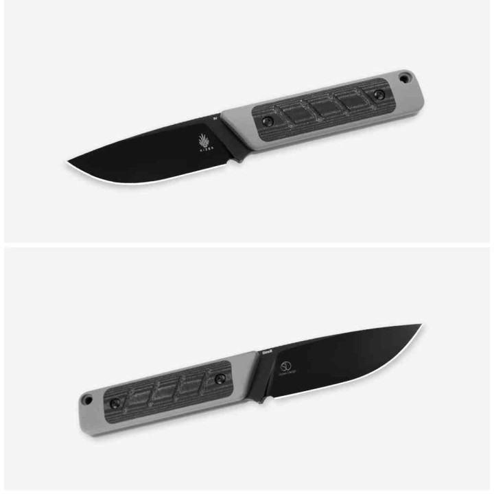 Couteau Kizer Smolt Lame Acier CPM-3V Black Drop Point Manche Gray G10/Micarta Etui Kydex KI1063A1 - Livraison Gratuite