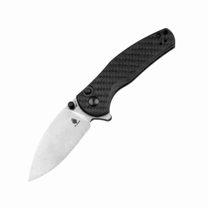 Couteau Kizer Mini Grouper Manche Fibre de Carbone Lame Acier Nitro-V Satin Button Lock Clip IKBS KIV3669A1 - Livraison Gratuite