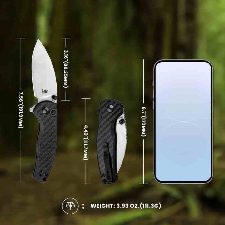 Couteau Kizer Mini Grouper Manche Fibre de Carbone Lame Acier Nitro-V Satin Button Lock Clip IKBS KIV3669A1 - Livraison Gratuite