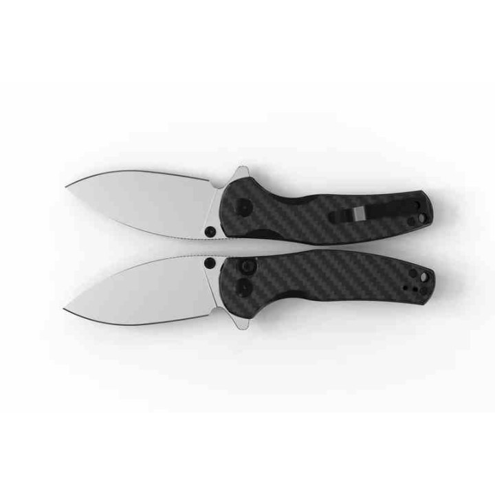 Couteau Kizer Mini Grouper Manche Fibre de Carbone Lame Acier Nitro-V Satin Button Lock Clip IKBS KIV3669A1 - Livraison Gratuite