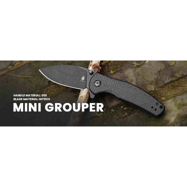 Couteau Kizer Mini Grouper Manche FCarbone Lame Acier Nitro-V Black Button Lock Clip IKBS KIV3669A2 - Livraison Gratuite
