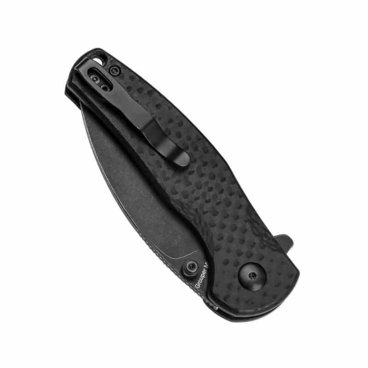Couteau Kizer Mini Grouper Manche FCarbone Lame Acier Nitro-V Black Button Lock Clip IKBS KIV3669A2 - Livraison Gratuite