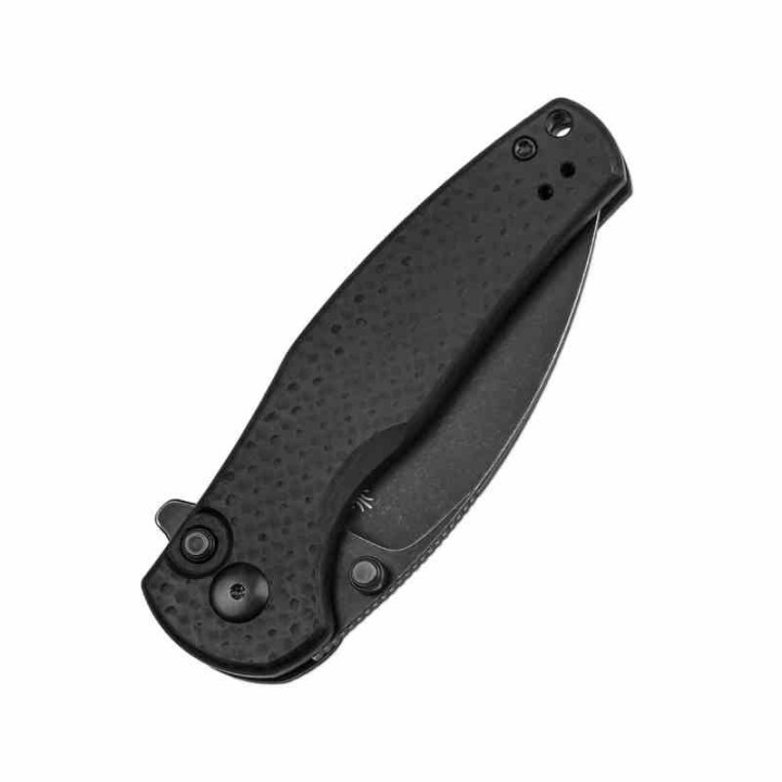 Couteau Kizer Mini Grouper Manche FCarbone Lame Acier Nitro-V Black Button Lock Clip IKBS KIV3669A2 - Livraison Gratuite