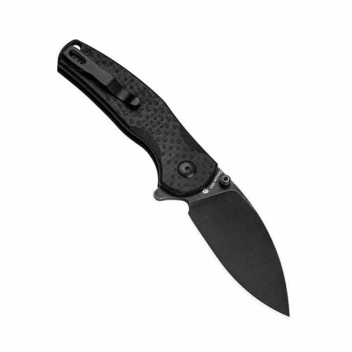 Couteau Kizer Mini Grouper Manche FCarbone Lame Acier Nitro-V Black Button Lock Clip IKBS KIV3669A2 - Livraison Gratuite