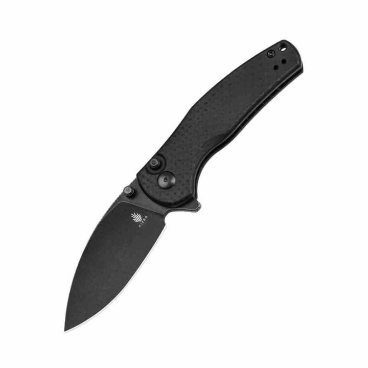 Couteau Kizer Mini Grouper Manche FCarbone Lame Acier Nitro-V Black Button Lock Clip IKBS KIV3669A2 - Livraison Gratuite