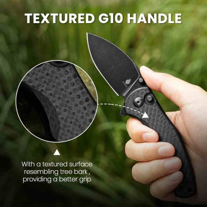 Couteau Kizer Mini Grouper Manche FCarbone Lame Acier Nitro-V Black Button Lock Clip IKBS KIV3669A2 - Livraison Gratuite