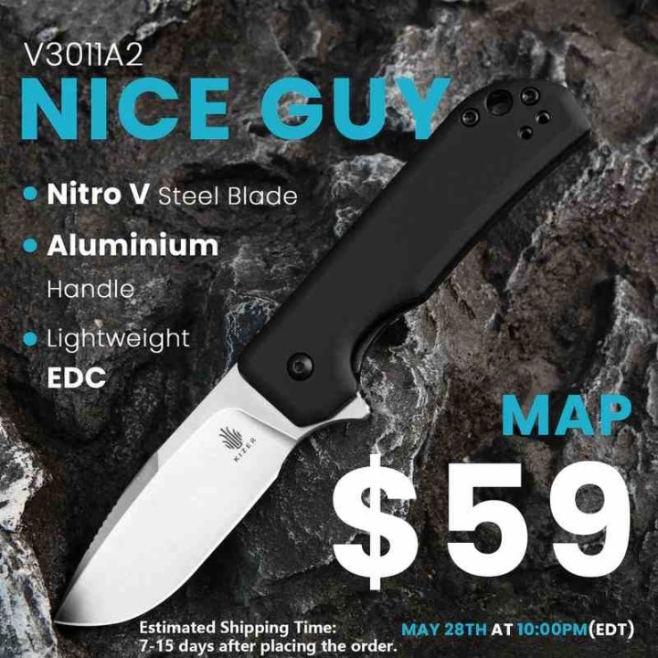 Couteau Kizer Nice Guy Black Manche Aluminum Lame Acier Nitro V SW IKBS Linerlock Clip KIV3011A2 - Livraison Gratuite