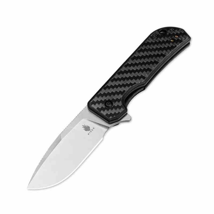 Couteau Kizer Nice Guy Black Manche G10/Carbon Fiber Lame Acier 154CM SW IKBS Linerlock Clip KIV3011C1 - Livraison Gratuite
