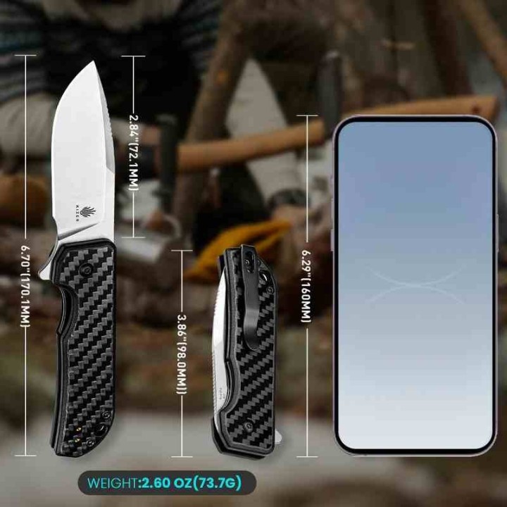 Couteau Kizer Nice Guy Black Manche G10/Carbon Fiber Lame Acier 154CM SW IKBS Linerlock Clip KIV3011C1 - Livraison Gratuite