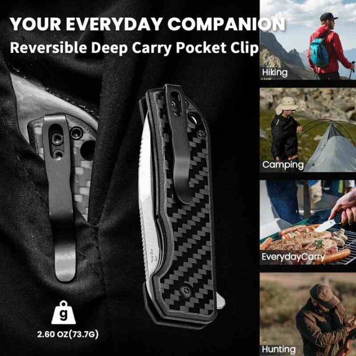 Couteau Kizer Nice Guy Black Manche G10/Carbon Fiber Lame Acier 154CM SW IKBS Linerlock Clip KIV3011C1 - Livraison Gratuite