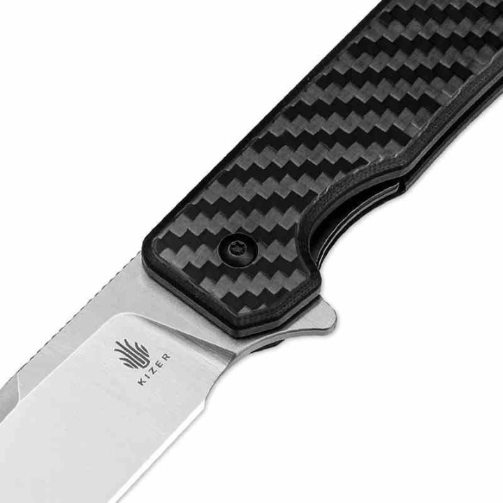 Couteau Kizer Nice Guy Black Manche G10/Carbon Fiber Lame Acier 154CM SW IKBS Linerlock Clip KIV3011C1 - Livraison Gratuite