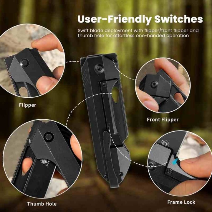 Couteau Kizer Huldra Black Manche Titane Lame Tanto Reverse Acier S35VN Black Frame Lock IKBS KI3665A1 - Livraison Gratuite