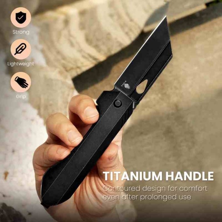 Couteau Kizer Huldra Black Manche Titane Lame Tanto Reverse Acier S35VN Black Frame Lock IKBS KI3665A1 - Livraison Gratuite
