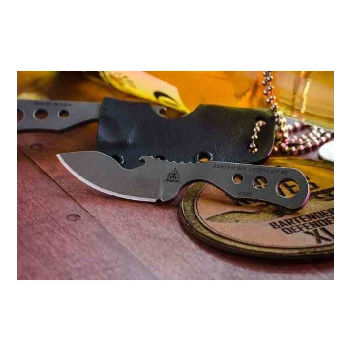 Couteau TOPS Bartender Defender XL Neck Lame Acier 1095 Carbone Gray Etui Kydex Made USA TPBARXL - Livraison Gratuite