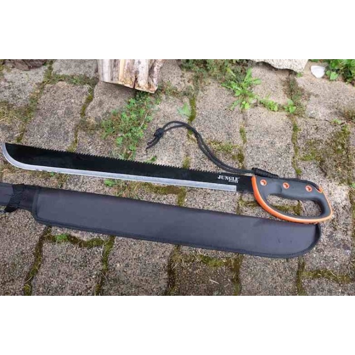 BIG Machette Guide d'Amazonie Lame Acier 3Cr13 Fonction Scie Manche ABS Black Orange Etui Nylon - Livraison Gratuite