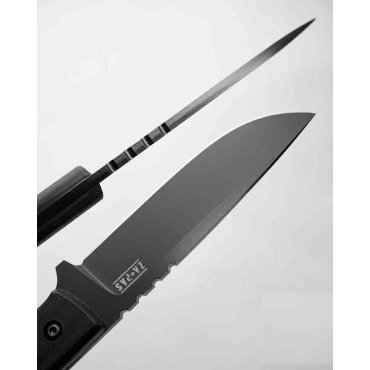Couteau ZA-PAS Ultra Outdoor Black Manche G10 Lame Acier NMV O2 Carbone Etui Kydex Made Poland ZPKS0030 - Livraison Gratuite