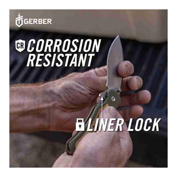 Couteau Gerber Confidant OD Green Lame Drop Point Acier 440 Manche G10/Bamboo Linerlock Clip G1066475 - Livaison Gratuite