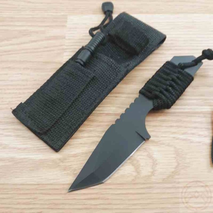 Lot de 3 Couteau de Survie Lame Tanto Acier Inox Manche Corde Allume Feu Etui Nylon CN210832 - Livraison Gratuite
