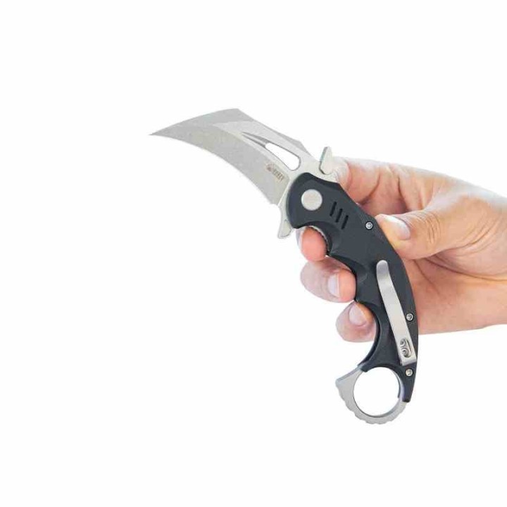 Couteau Kubey Mini Wrath Karambit Black Manche G10 Lame Acier 14C28N Blade IKBS Linerlock Clip KUB262A - Livraison Gratuite