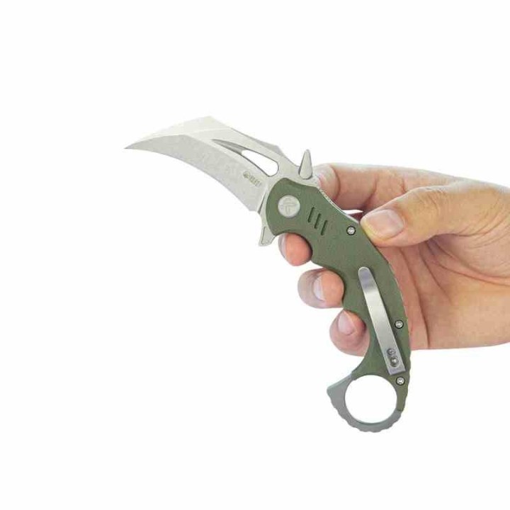 Couteau Kubey Mini Wrath Karambit Green Manche G10 Lame Acier 14C28N Blade IKBS Linerlock Clip KUB262B - Livraison Gratuite