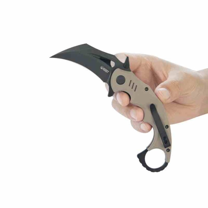 Couteau Kubey Mini Wrath Karambit Tan Manche G10 Lame Acier 14C28N BLK IKBS Linerlock Clip KUB262G - Livraison Gratuite