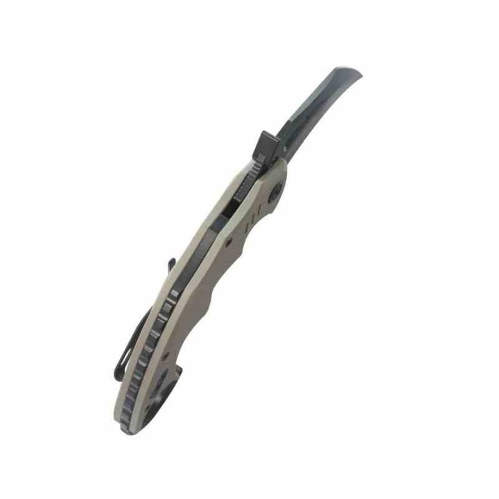 Couteau Kubey Mini Wrath Karambit Tan Manche G10 Lame Acier 14C28N BLK IKBS Linerlock Clip KUB262G - Livraison Gratuite