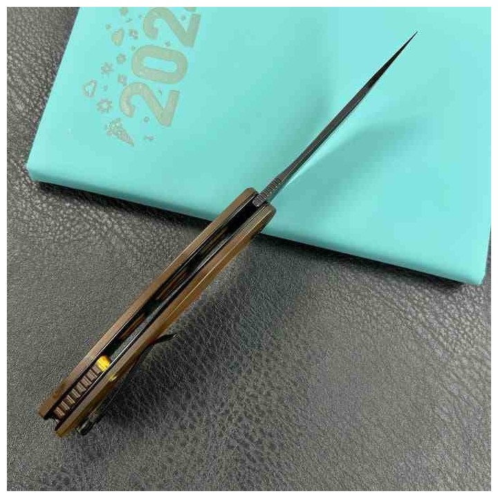 Couteau Kubey Scimitar Yellow Manche Ultem Lame Tanto Acier 14C28N BLK IKBS Linerlock Clip KUB175D - Livraison Gratuite