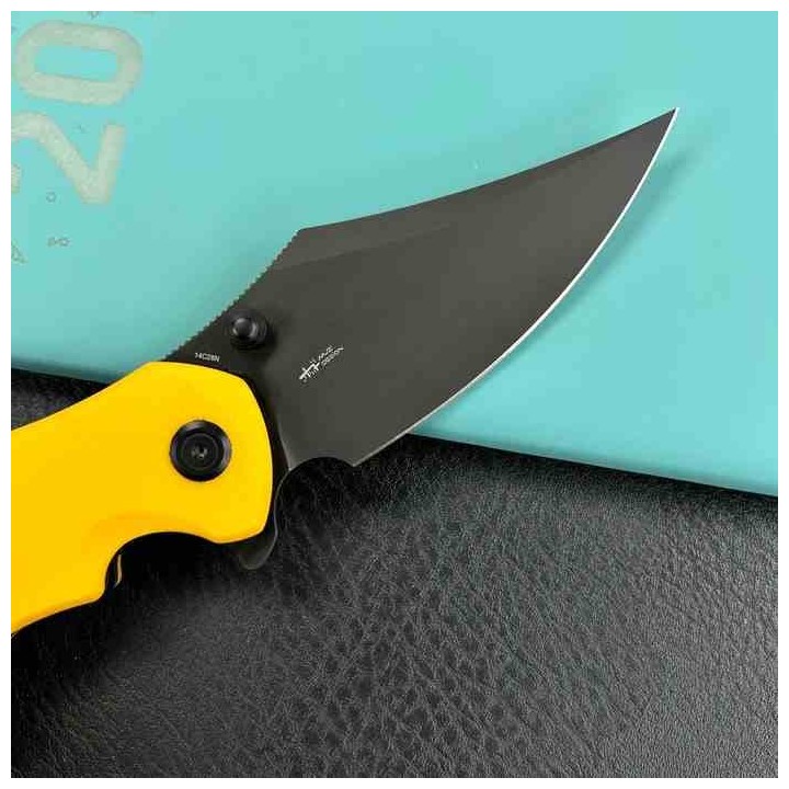 Couteau Kubey Ceto Camping Yellow Manche G-10 Lame Acier 14C28N Blackwash IKBS Linerlock Clip KUB181G - Livraison Gratuite
