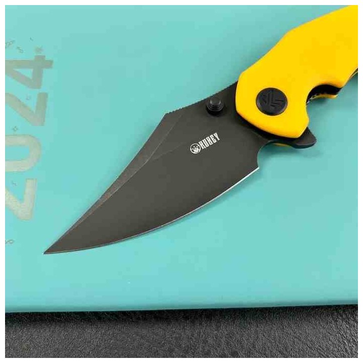 Couteau Kubey Ceto Camping Yellow Manche G-10 Lame Acier 14C28N Blackwash IKBS Linerlock Clip KUB181G - Livraison Gratuite