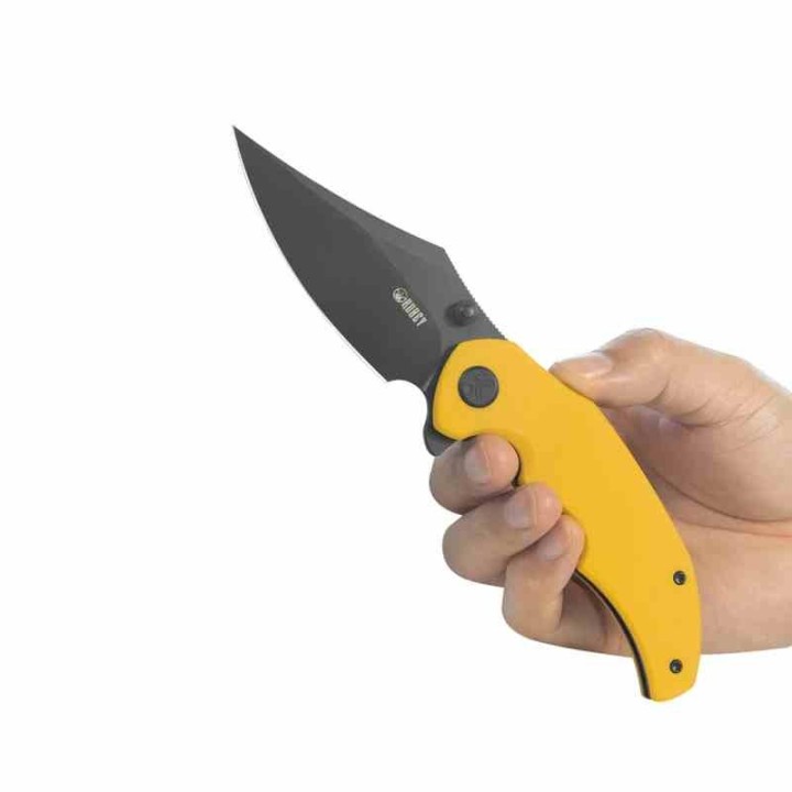 Couteau Kubey Ceto Camping Yellow Manche G-10 Lame Acier 14C28N Blackwash IKBS Linerlock Clip KUB181G - Livraison Gratuite