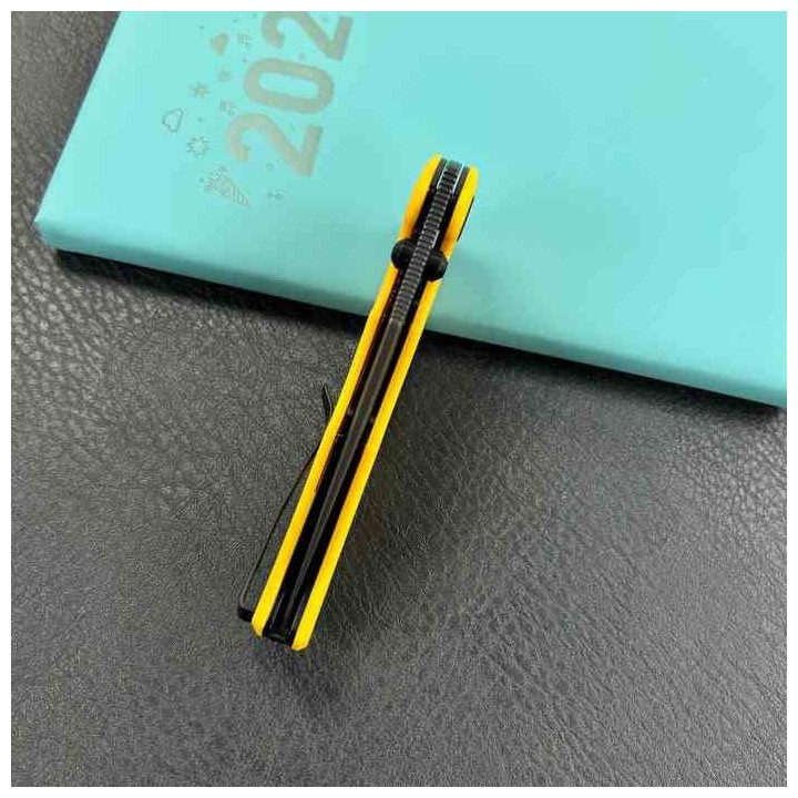 Couteau Kubey Ceto Camping Yellow Manche G-10 Lame Acier 14C28N Blackwash IKBS Linerlock Clip KUB181G - Livraison Gratuite