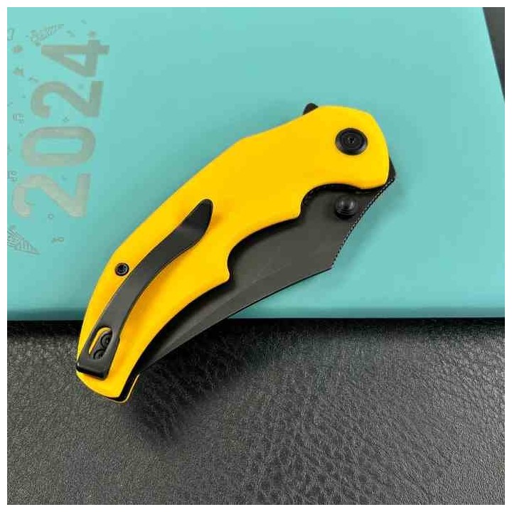 Couteau Kubey Ceto Camping Yellow Manche G-10 Lame Acier 14C28N Blackwash IKBS Linerlock Clip KUB181G - Livraison Gratuite
