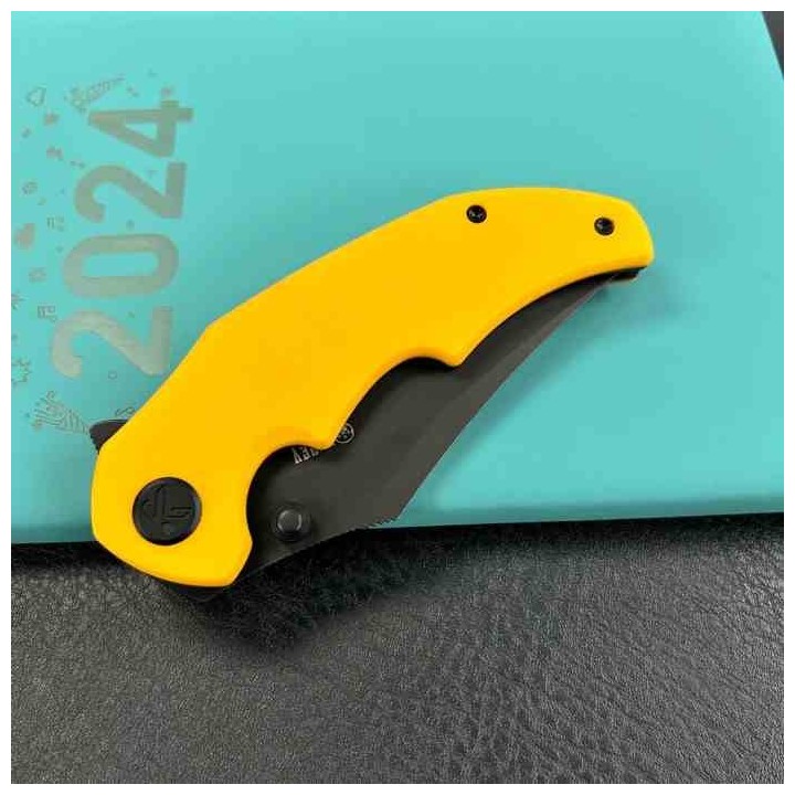 Couteau Kubey Ceto Camping Yellow Manche G-10 Lame Acier 14C28N Blackwash IKBS Linerlock Clip KUB181G - Livraison Gratuite