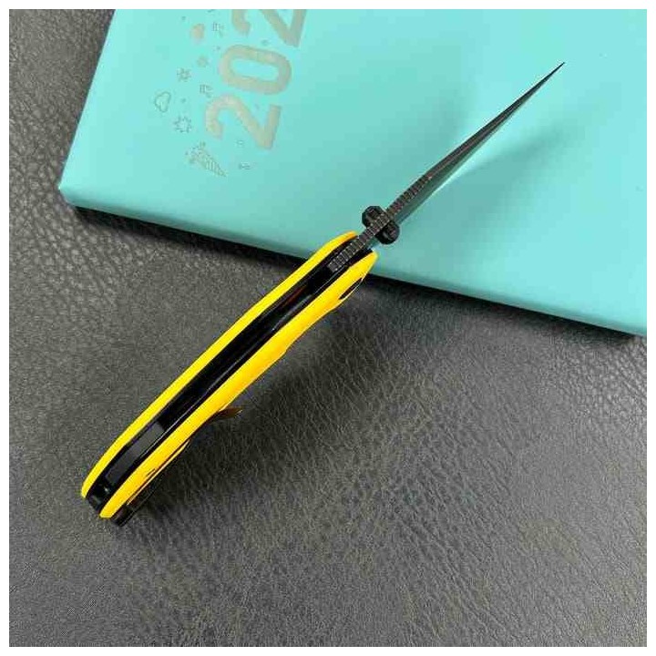 Couteau Kubey Ceto Camping Yellow Manche G-10 Lame Acier 14C28N Blackwash IKBS Linerlock Clip KUB181G - Livraison Gratuite