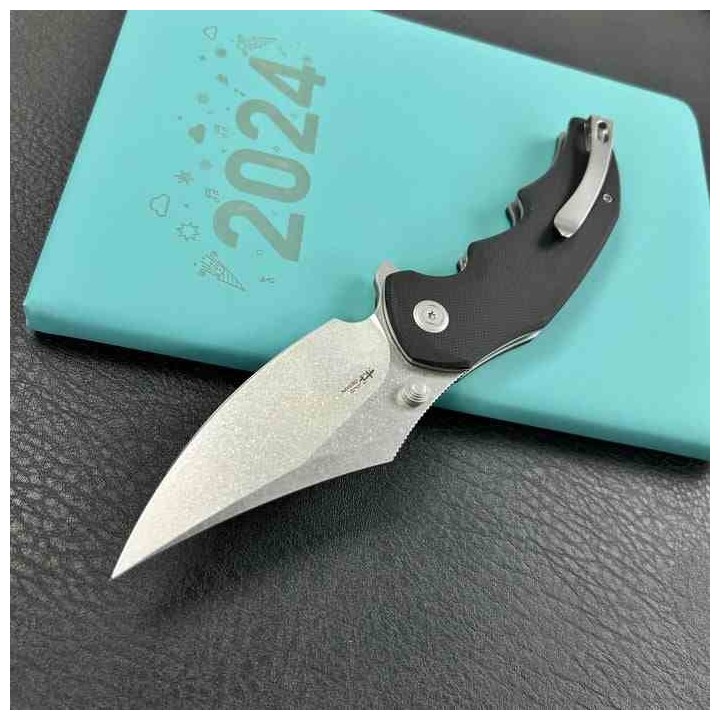 Couteau Kubey Ceto Camping Black Manche G-10 Lame Acier 14C28N Stonewash IKBS Linerlock Clip KUB181A - Livraison Gratuite 