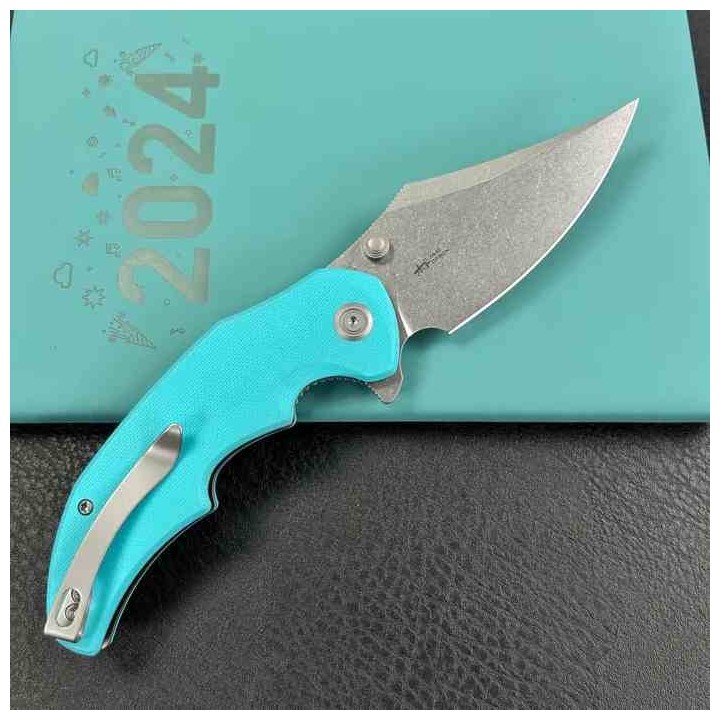 Couteau Kubey Ceto Camping Tiffany Blue Manche G-10 Lame Acier 14C28N SW IKBS Linerlock Clip KUB181B - Livraison Gratuite