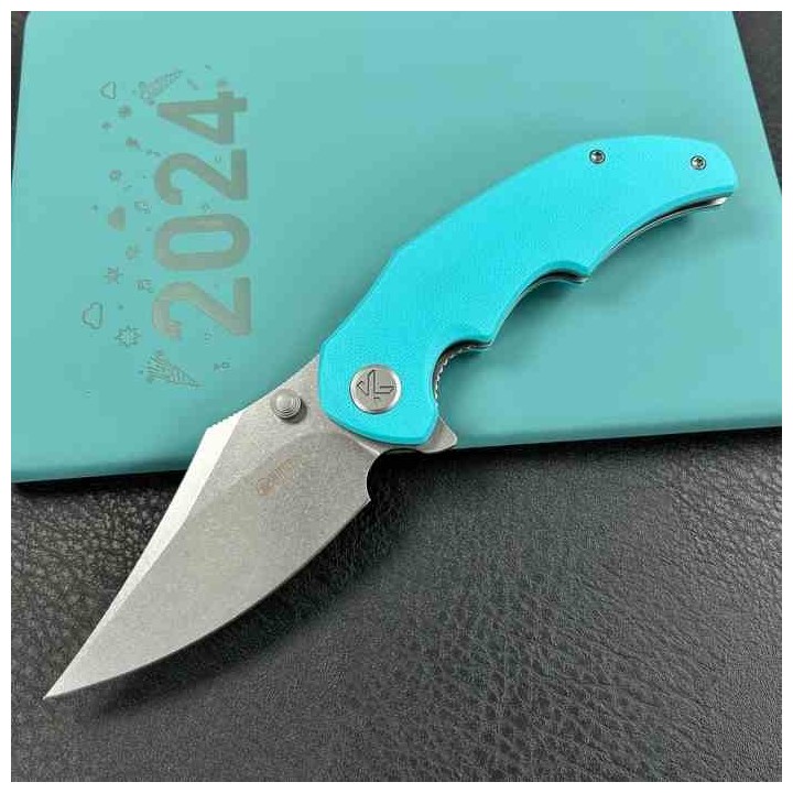 Couteau Kubey Ceto Camping Tiffany Blue Manche G-10 Lame Acier 14C28N SW IKBS Linerlock Clip KUB181B - Livraison Gratuite