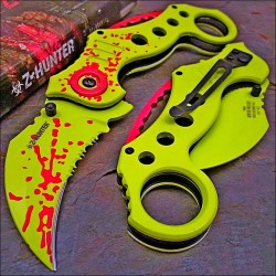 Couteau Karambit Chasseur de Zombie A/O Lame Acier 440 Serrat Manche Alu ZB051GR - Livraison Gratuite