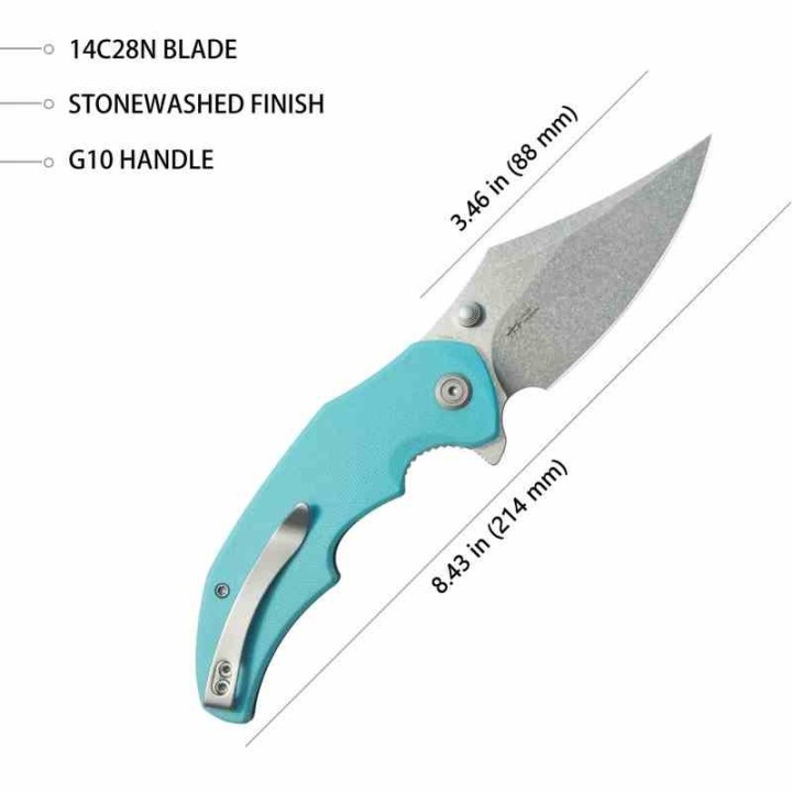 Couteau Kubey Ceto Camping Tiffany Blue Manche G-10 Lame Acier 14C28N SW IKBS Linerlock Clip KUB181B - Livraison Gratuite
