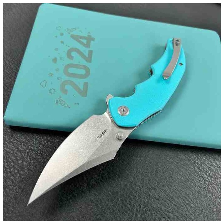 Couteau Kubey Ceto Camping Tiffany Blue Manche G-10 Lame Acier 14C28N SW IKBS Linerlock Clip KUB181B - Livraison Gratuite