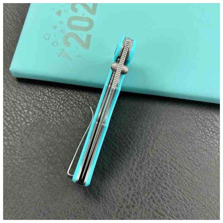 Couteau Kubey Ceto Camping Tiffany Blue Manche G-10 Lame Acier 14C28N SW IKBS Linerlock Clip KUB181B - Livraison Gratuite