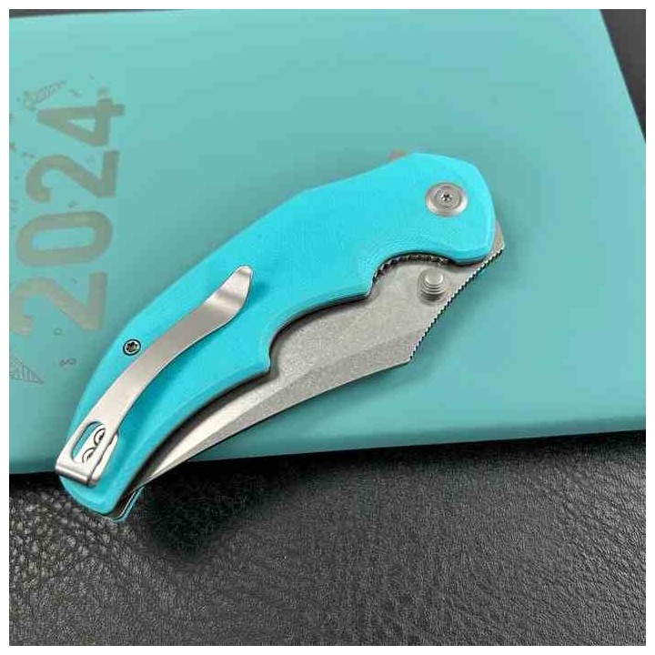 Couteau Kubey Ceto Camping Tiffany Blue Manche G-10 Lame Acier 14C28N SW IKBS Linerlock Clip KUB181B - Livraison Gratuite