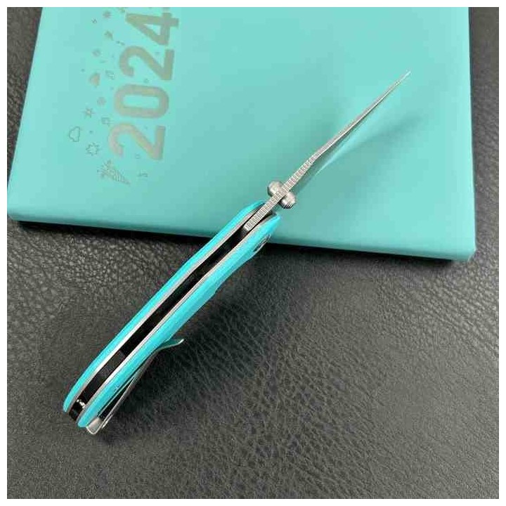 Couteau Kubey Ceto Camping Tiffany Blue Manche G-10 Lame Acier 14C28N SW IKBS Linerlock Clip KUB181B - Livraison Gratuite
