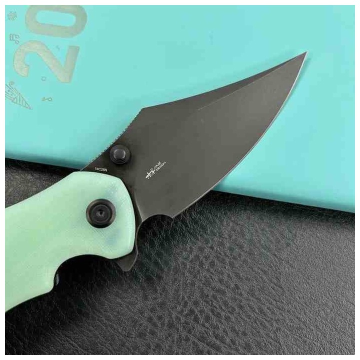 Couteau Kubey Ceto Camping Jade Manche G-10 Lame Acier 14C28N BLK IKBS Linerlock Clip KUB181F - Livraison Gratuite