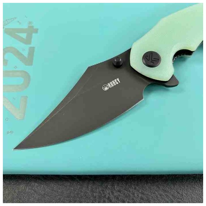Couteau Kubey Ceto Camping Jade Manche G-10 Lame Acier 14C28N BLK IKBS Linerlock Clip KUB181F - Livraison Gratuite