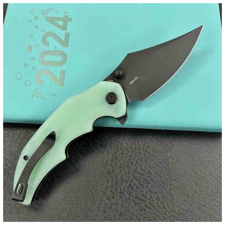 Couteau Kubey Ceto Camping Jade Manche G-10 Lame Acier 14C28N BLK IKBS Linerlock Clip KUB181F - Livraison Gratuite