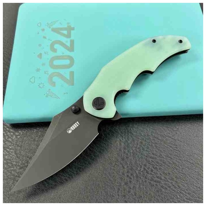 Couteau Kubey Ceto Camping Jade Manche G-10 Lame Acier 14C28N BLK IKBS Linerlock Clip KUB181F - Livraison Gratuite