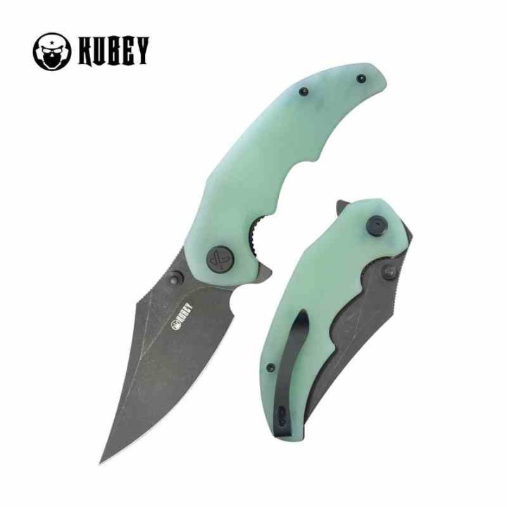 Couteau Kubey Ceto Camping Jade Manche G-10 Lame Acier 14C28N BLK IKBS Linerlock Clip KUB181F - Livraison Gratuite