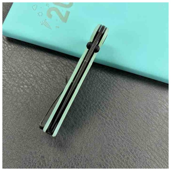Couteau Kubey Ceto Camping Jade Manche G-10 Lame Acier 14C28N BLK IKBS Linerlock Clip KUB181F - Livraison Gratuite