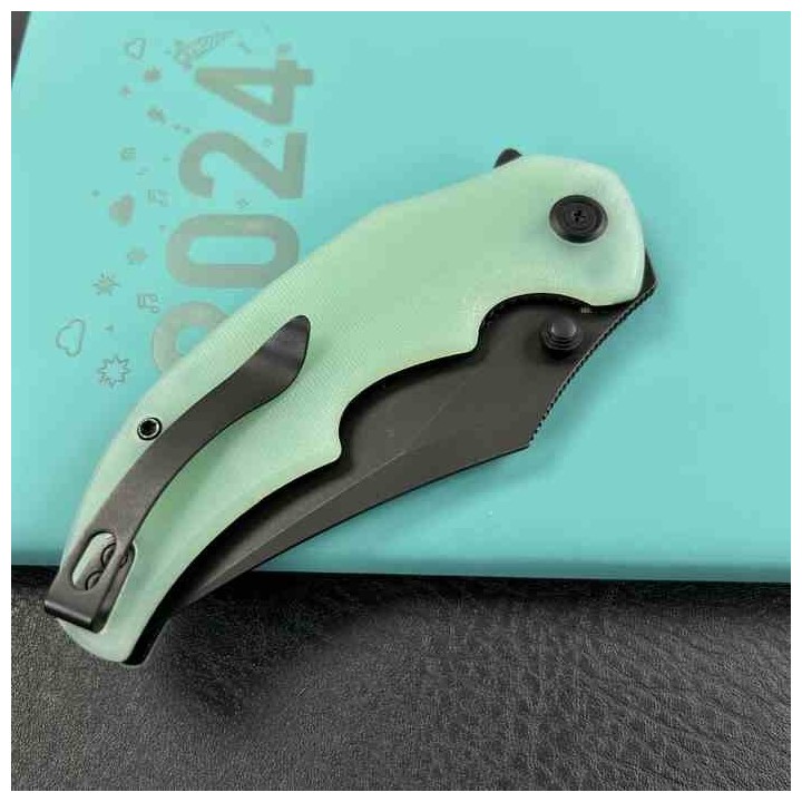 Couteau Kubey Ceto Camping Jade Manche G-10 Lame Acier 14C28N BLK IKBS Linerlock Clip KUB181F - Livraison Gratuite